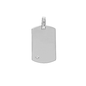 PENDENTIF PLAQUE GI ARGENT RHODIÉ 20*11MM  OXYDE BLANC SERTI
