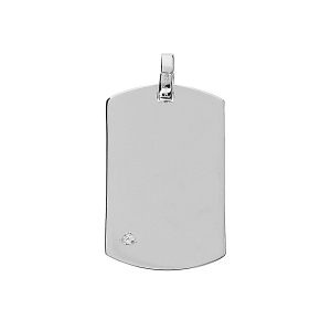 PENDENTIF PLAQUE GI ARGENT RHODIÉ 25*14MM  OXYDE BLANC SERTI