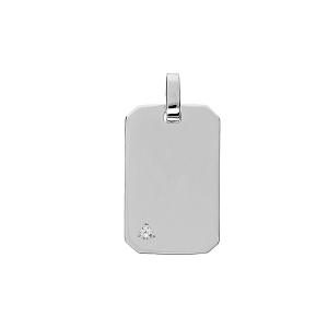 PENDENTIF PLAQUE GI ARGENT RHODIÉ 20*11MM  PANS COUPÉS OXYDE BLANC SERTI