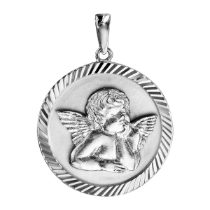 PENDENTIF ARGENT RHODIÉ ROND ANGE CONTOUR DIAMANTE