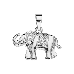 PENDENTIF ELEPHANT ARGENT RHODIÉ OXYDES BLANCS SERTIS