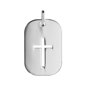 PENDENTIF ARGENT RHODIÉ PLAQUE RECTANGULAIRE AVEC CROIX AJOUREE