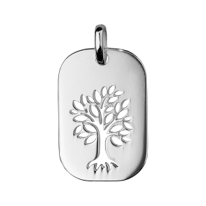 PENDENTIF ARGENT RHODIÉ PLAQUE RECTANGULAIRE AVEC ARBRE DE VIE AJOURE