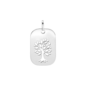 PENDENTIF ARGENT RHODIÉ PLAQUE RECTANGULAIRE AVEC ARBRE DE VIE AJOURE