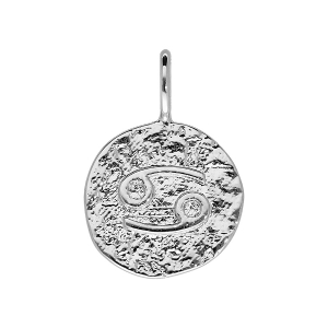 PENDENTIF ARGENT RHODIÉ MARTELE ROND ZODIAQUE CANCER