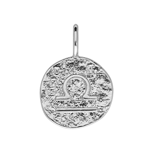 PENDENTIF ARGENT RHODIÉ MARTELE ROND ZODIAQUE BALANCE