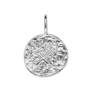 PENDENTIF ARGENT RHODIÉ MARTELE ROND ZODIAQUE SAGITTAIRE