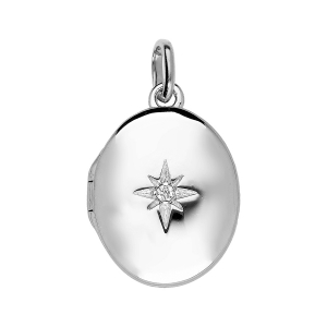 PENDENTIF ARGENT RHODIÉ CASSOLETTE ETOILE  OVALE OXYDE BLANC SERTI PETIT MODELE