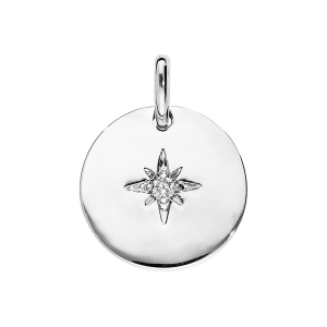 PENDENTIF ARGENT RHODIÉ ROND 15MM ETOILE OXYDE BLANC SERTI