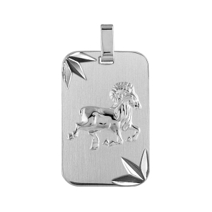 PENDENTIF ZODIAQUE PLAQUE GI BELIER ARGENT RHODIE DIAMANTÉ ETOILE