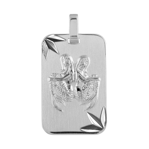PENDENTIF ZODIAQUE PLAQUE GI GÉMEAUX ARGENT RHODIE DIAMANTÉ ETOILE