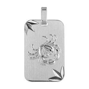 PENDENTIF ZODIAQUE PLAQUE GI CANCER ARGENT RHODIE DIAMANTÉ ETOILE