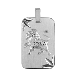 PENDENTIF ZODIAQUE PLAQUE GI LION ARGENT RHODIE DIAMANTE ETOILE