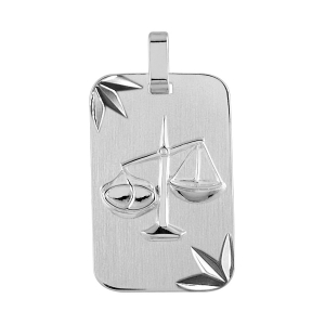 PENDENTIF ZODIAQUE PLAQUE GI BALANCE ARGENT RHODIE DIAMANTÉ ETOILE