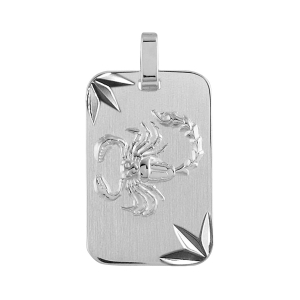 PENDENTIF ZODIAQUE PLAQUE GI SCORPION ARGENT RHODIE DIAMANTÉ ETOILE