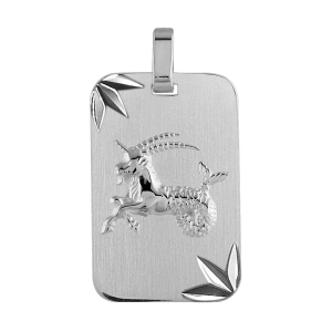 PENDENTIF ZODIAQUE PLAQUE GI CAPRICORNE ARGENT RHODIE DIAMANTÉ ETOILE