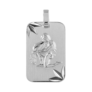 PENDENTIF ZODIAQUE PLAQUE GI VERSEAU ARGENT RHODIE DIAMANTÉ ETOILE