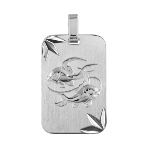 PENDENTIF ZODIAQUE PLAQUE GI  POISSONS ARGENT RHODIE DIAMANTÉ ETOILE