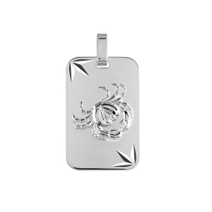 PENDENTIF ZODIAQUE PLAQUE GI CANCER ARGENT RHODIÉ DIAMANTÉ ETOILE