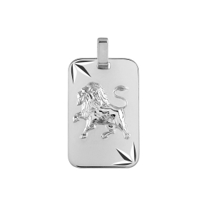 PENDENTIF ZODIAQUE PLAQUE GI LION ARGENT RHODIÉ DIAMANTE ETOILE