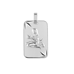 PENDENTIF ZODIAQUE PLAQUE GI VIERGE ARGENT RHODIÉ DIAMANTÉ ETOILE