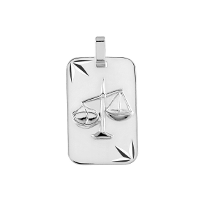 PENDENTIF ZODIAQUE PLAQUE GI BALANCE ARGENT RHODIÉ DIAMANTÉ ETOILE