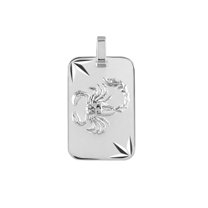 PENDENTIF ZODIAQUE PLAQUE GI SCORPION ARGENT RHODIÉ DIAMANTÉ ETOILE