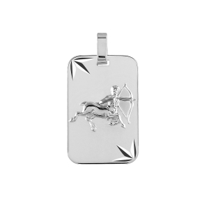 PENDENTIF ZODIAQUE PLAQUE GI SAGITTAIRE ARGENT RHODIÉ DIAMANTÉ ETOILE
