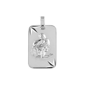 PENDENTIF ZODIAQUE PLAQUE GI VERSEAU ARGENT RHODIÉ DIAMANTÉ ETOILE