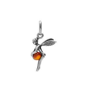 PENDENTIF ARGENT ELFE BOULE AMBRE