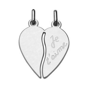 PENDENTIF COEUR A PARTAGER ARGENT RHODIÉ JE T'AIME