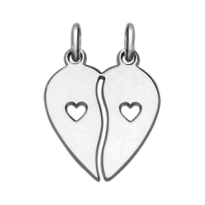 PENDENTIF COEUR A PARTAGER AMITIE ARGENT RHODIÉ AVEC PETIT COEUR DECOUPE