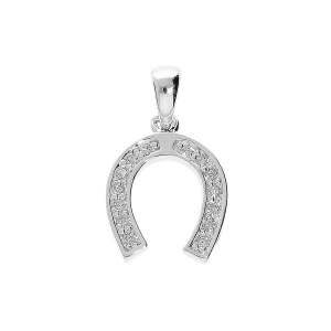 PENDENTIF FER A CHEVAL ARGENT RHODIÉ PIERRES BLANCHES