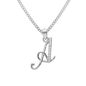 COLLIER ARGENT RHODIÉ PENDENTIF INITIALE A OXYDES BLANCS SERTIS 42+3CM
