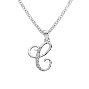 COLLIER ARGENT RHODIÉ PENDENTIF INITIALE C  OXYDES BLANCS SERTIS 42+3CM