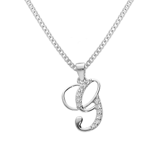 COLLIER ARGENT RHODIÉ PENDENTIF INITIALE  G  OXYDES BLANCS SERTIS  42+3CM