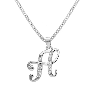 COLLIER  ARGENT RHODIÉ PENDENTIF INITIALE  H  OXYDES BLANCS SERTIS 42+3CM