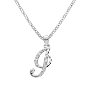 COLLIER ARGENT RHODIÉ PENDENTIF INITIALE  I  OXYDES BLANCS SERTIS 42+3CM