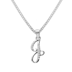 COLLIER ARGENT RHODIÉ PENDENTIF INITIALE  J  OXYDES BLANCS SERTIS 42+3CM
