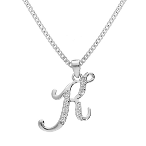 COLLIER ARGENT RHODIÉ PENDENTIF INITIALE  K  OXYDES BLANCS SERTIS 42+3CM