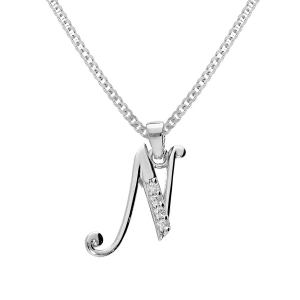 COLLIER ARGENT RHODIÉ PENDENTIF INITIALE  N  OXYDES BLANCS SERTIS 42+3CM