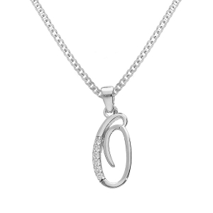 COLLIER ARGENT RHODIÉ PENDENTIF INITIALE  O  OXYDES BLANCS SERTIS 42+3CM