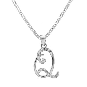 COLLIER ARGENT RHODIÉ PENDENTIF INITIALE  Q  OXYDES BLANCS SERTIS 42+3CM