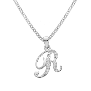 COLLIER ARGENT RHODIÉ PENDENTIF INITIALE  R  OXYDES BLANCS  SERTIS 42+3CM