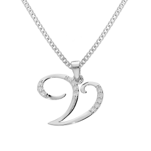 COLLIER ARGENT RHODIÉ PENDENTIF INITIALE  V  OXYDES BLANCS SERTIS 42+3CM