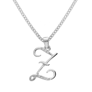 COLLIER ARGENT RHODIÉ PENDENTIF INITIALE  Z  OXYDES BLANCS SERTIS 42+3CM