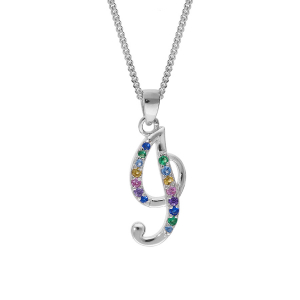 COLLIER ARGENT RHODIÉ PENDENTIF INITIALE  I  OXYDES MULTI COULEURS SERTIS 42+3CM