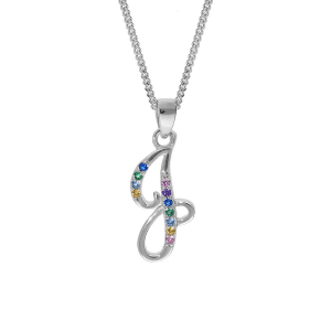 COLLIER ARGENT RHODIÉ PENDENTIF INITIALE  J  OXYDES MULTI COULEURS SERTIS 42+3CM