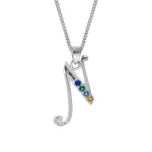 COLLIER ARGENT RHODIÉ PENDENTIF INITIALE  N  OXYDES MULTI COULEURS SERTIS 42+3CM