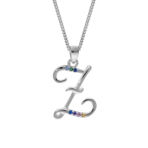 COLLIER ARGENT RHODIÉ PENDENTIF INITIALE  Z  OXYDES MULTI COULEURS SERTIS 42+3CM